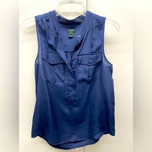 J. Crew sleeveless navy blue button blouse, size 2